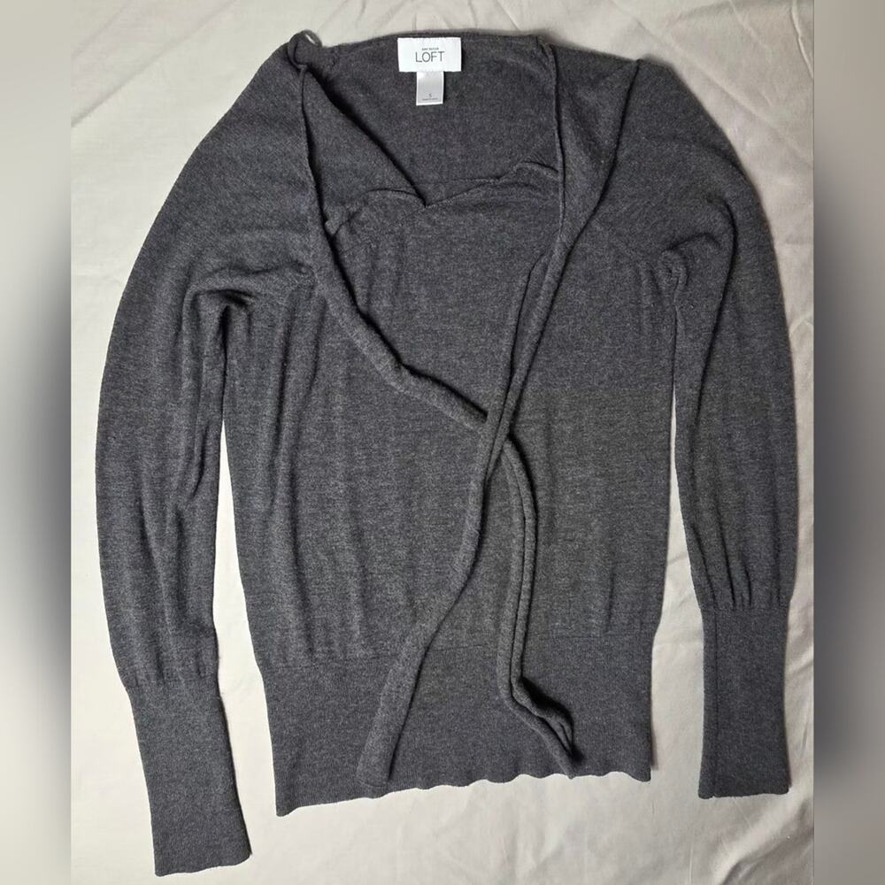 Ann Taylor LOFT Extra Fine Merino Wool Wrap Cardigan Size S Dark Grey